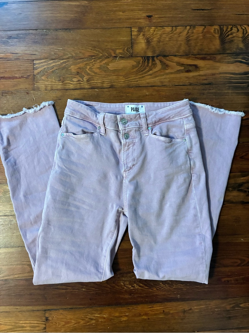 PAIGE Pastel Pink Cropped Wide-Leg Jeans